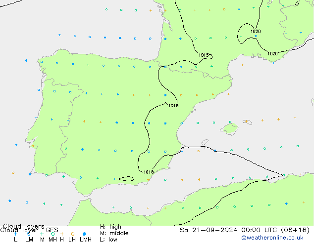 Cloud layer GFS sab 21.09.2024 00 UTC