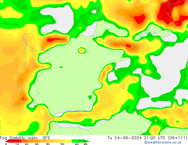 Fog Stability Index GFS di 24.09.2024 21 UTC