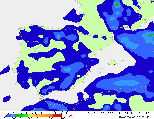 Storm Relative Helicity GFS Su 22.09.2024 18 UTC