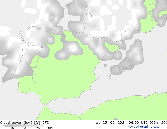 nuvens (baixo) GFS Qua 25.09.2024 06 UTC