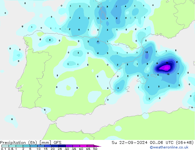 Précipitation (6h) GFS dim 22.09.2024 06 UTC