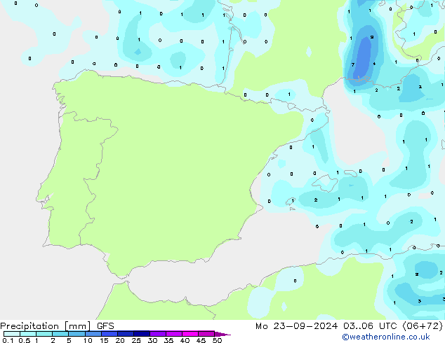 Precipitation GFS Mo 23.09.2024 06 UTC