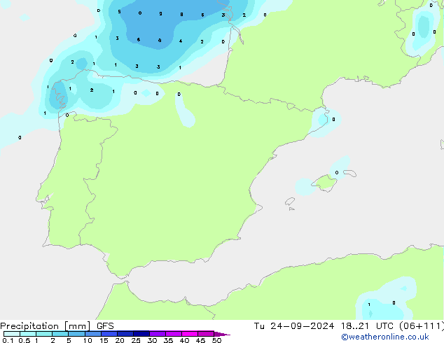 Precipitation GFS Tu 24.09.2024 21 UTC