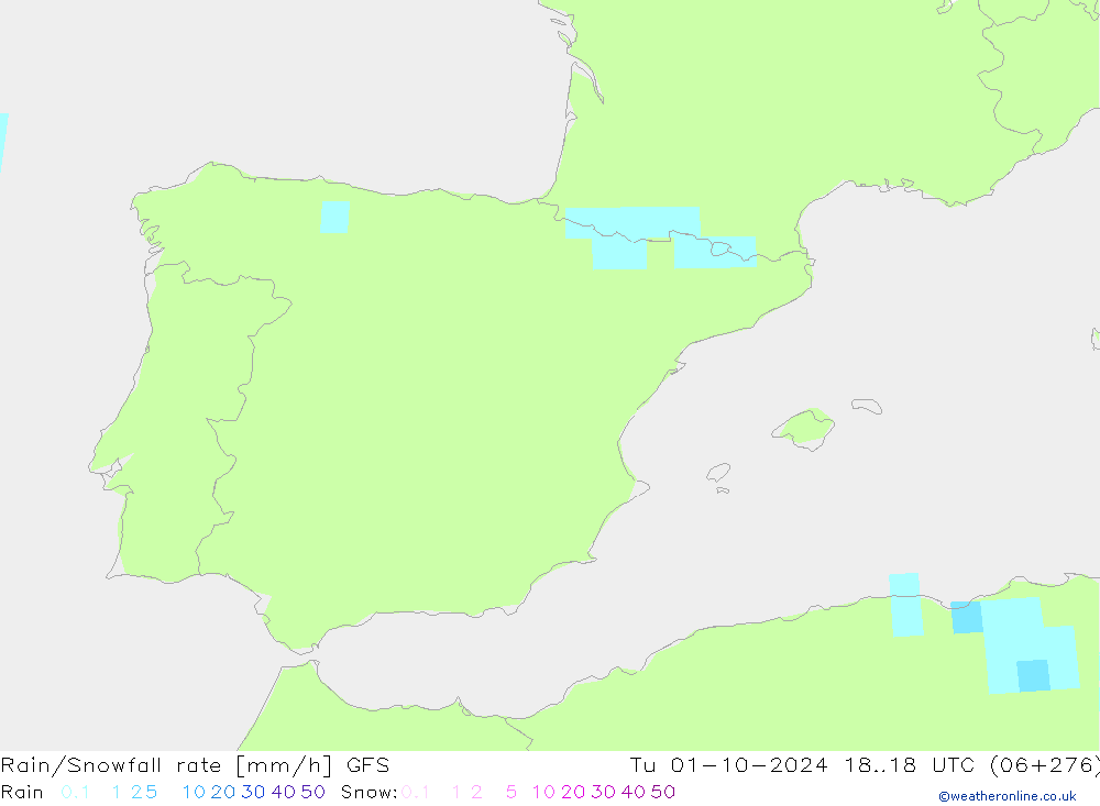 Regen/Sneeuwval GFS di 01.10.2024 18 UTC