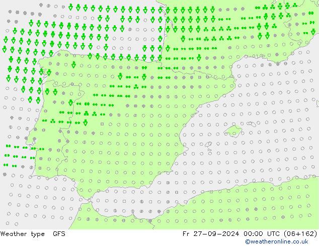 Type de précipitation GFS ven 27.09.2024 00 UTC