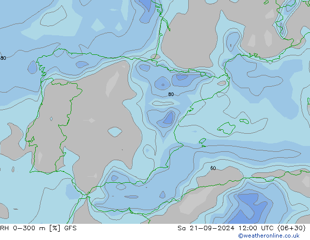 RH 0-300 m GFS Sa 21.09.2024 12 UTC