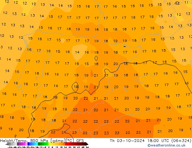 Géop./Temp. 850 hPa GFS jeu 03.10.2024 18 UTC