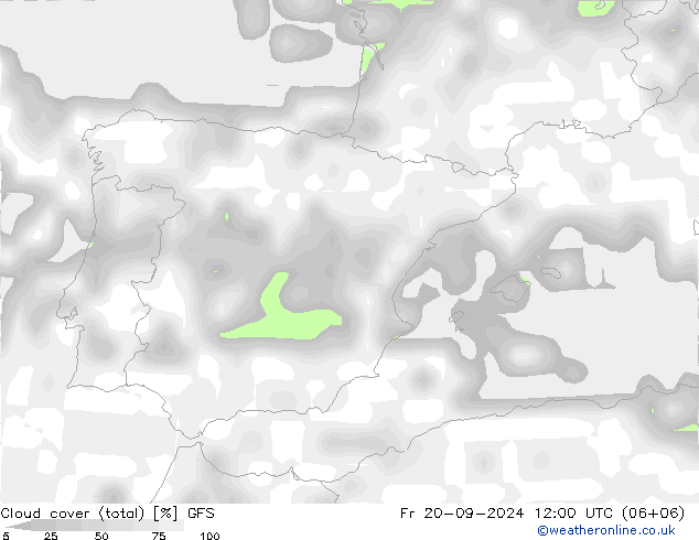 Cloud cover (total) GFS Pá 20.09.2024 12 UTC