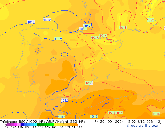 Thck 850-1000 hPa GFS  20.09.2024 18 UTC