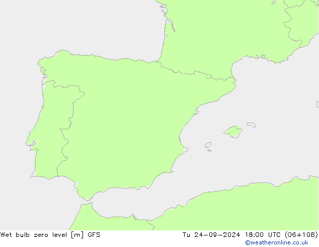 Wet bulb zero level GFS Tu 24.09.2024 18 UTC