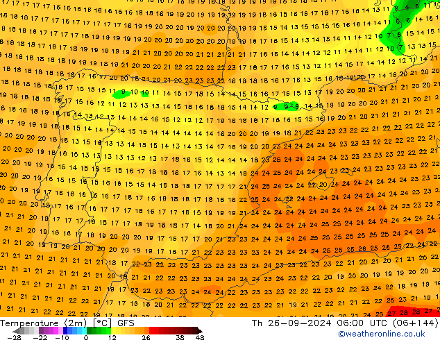 Temperatura (2m) GFS gio 26.09.2024 06 UTC