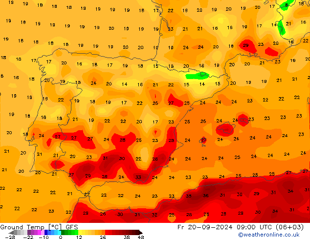 Bodentemperatur GFS Fr 20.09.2024 09 UTC