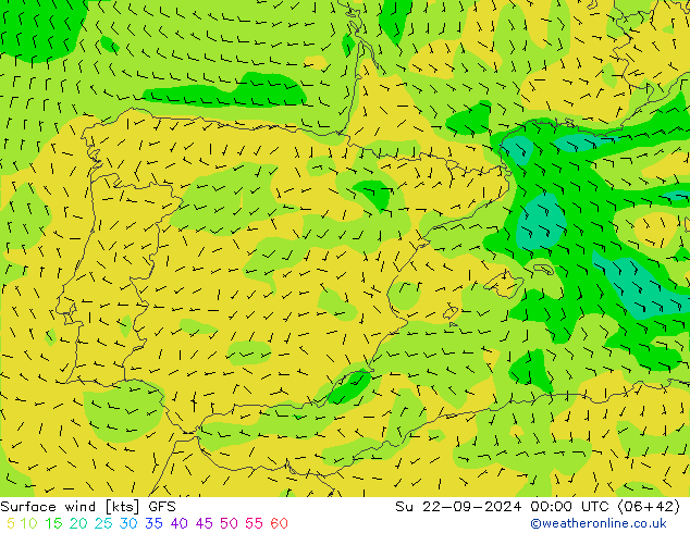 Vent 10 m GFS dim 22.09.2024 00 UTC