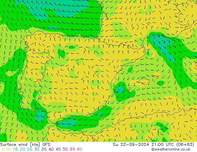 Surface wind GFS Su 22.09.2024 21 UTC