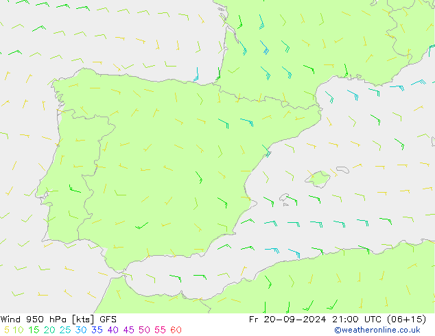 Wind 950 hPa GFS Fr 20.09.2024 21 UTC