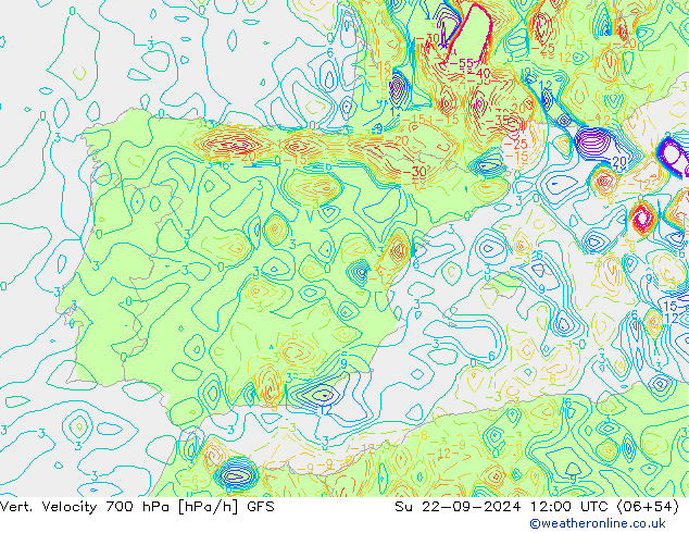 Vert. Velocity 700 hPa GFS dim 22.09.2024 12 UTC