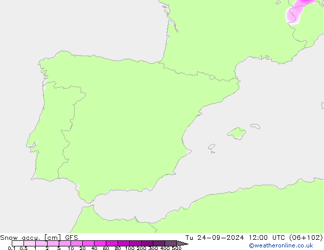 Snow accu. GFS Tu 24.09.2024 12 UTC