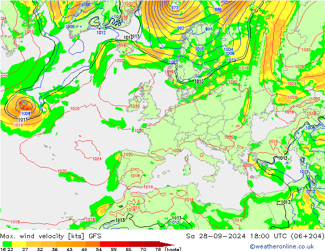 Max. wind velocity GFS  28.09.2024 18 UTC