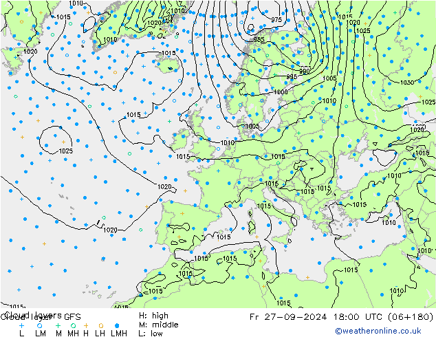 Cloud layer GFS пт 27.09.2024 18 UTC