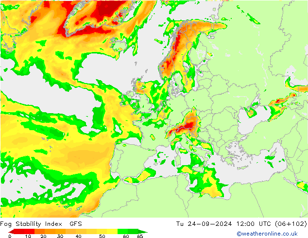 Fog Stability Index GFS Di 24.09.2024 12 UTC