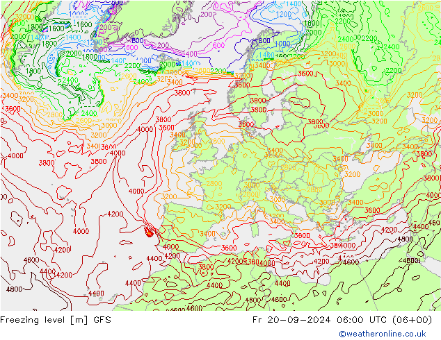 Zero termico GFS ven 20.09.2024 06 UTC