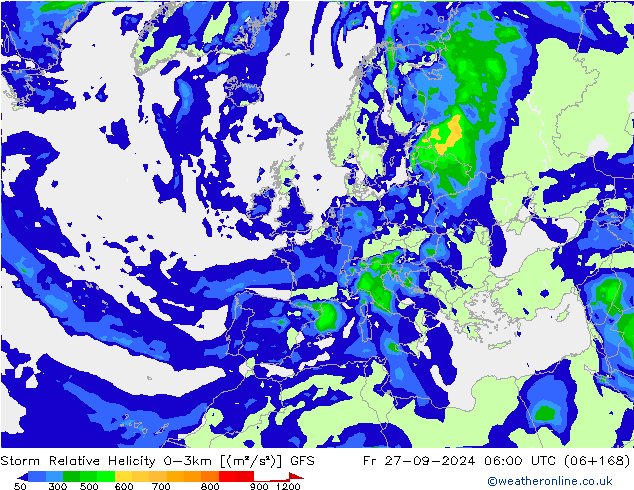 Storm Relative Helicity GFS Cu 27.09.2024 06 UTC