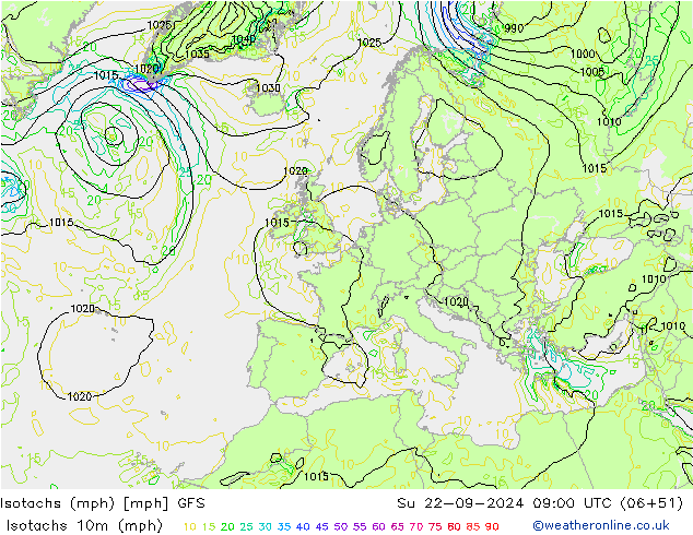 Isotachs (mph) GFS Září 2024