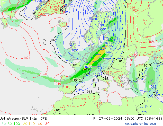 Jet Akımları/SLP GFS Cu 27.09.2024 06 UTC