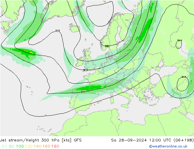 Jet stream/Height 300 hPa GFS Sa 28.09.2024 12 UTC