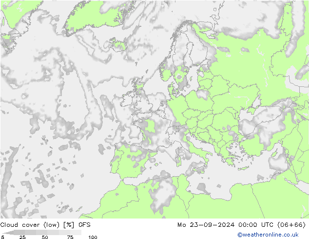 zachmurzenie (niskie) GFS pon. 23.09.2024 00 UTC