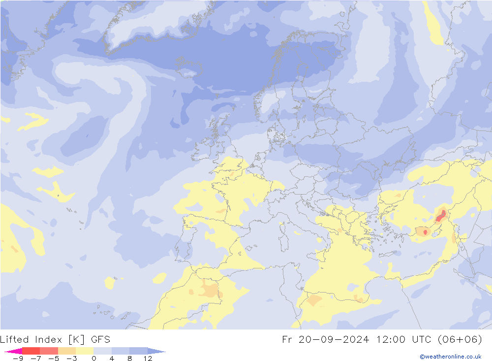 Lifted Index GFS ven 20.09.2024 12 UTC