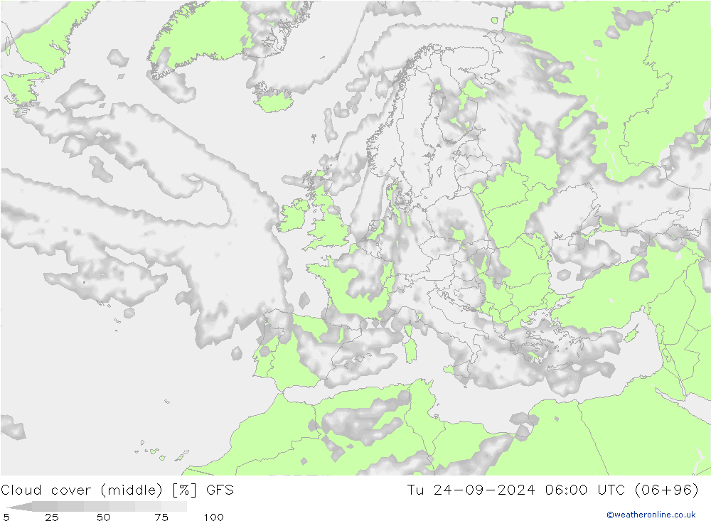 Wolken (mittel) GFS Di 24.09.2024 06 UTC