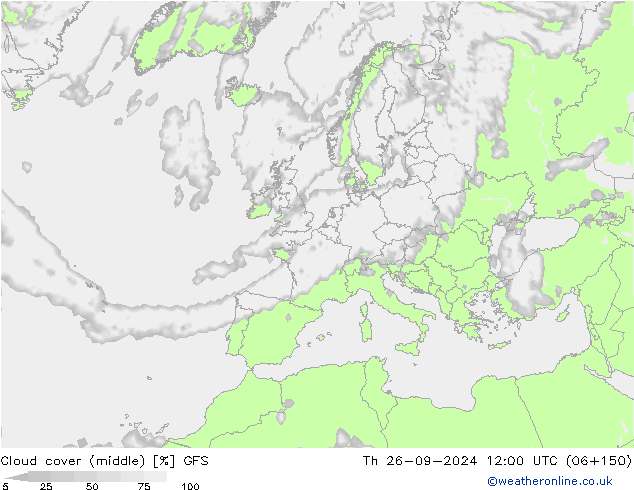 Cloud cover (middle) GFS Th 26.09.2024 12 UTC