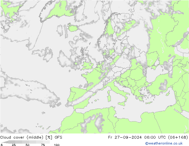 Cloud cover (middle) GFS Fr 27.09.2024 06 UTC