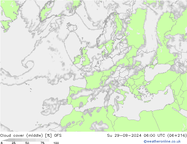 Cloud cover (middle) GFS Su 29.09.2024 06 UTC