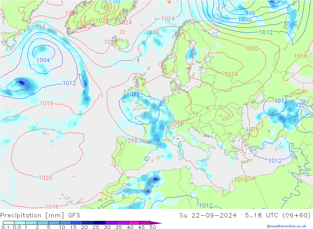 Neerslag GFS zo 22.09.2024 18 UTC