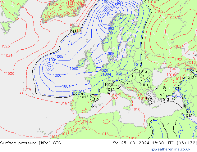 Pressione al suolo GFS mer 25.09.2024 18 UTC