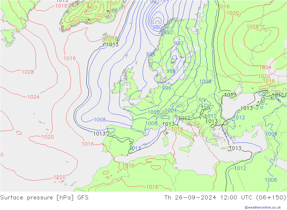 Luchtdruk (Grond) GFS do 26.09.2024 12 UTC