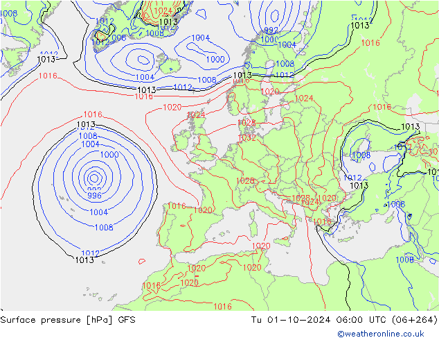 Bodendruck GFS Di 01.10.2024 06 UTC