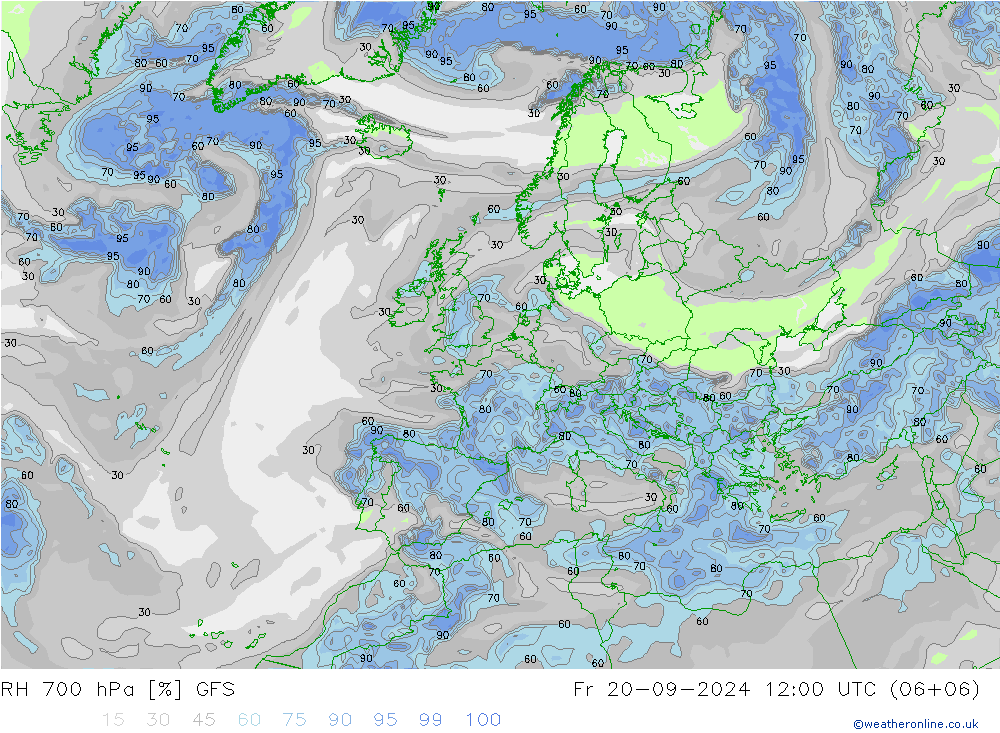 RH 700 hPa GFS Fr 20.09.2024 12 UTC