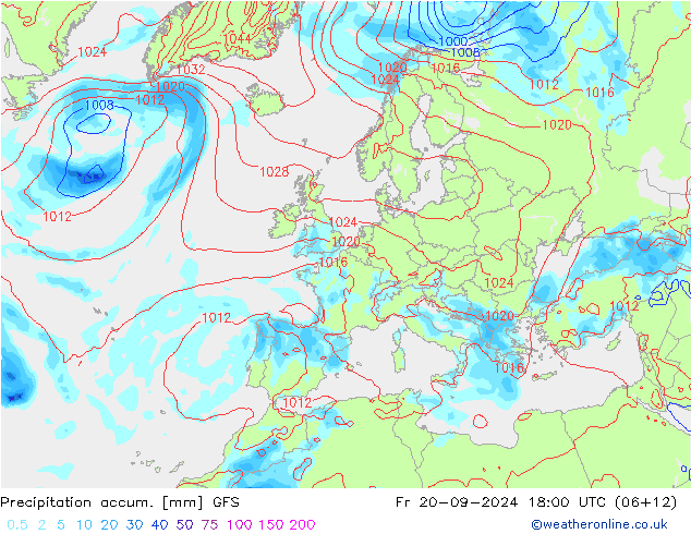 Precipitation accum. GFS ven 20.09.2024 18 UTC