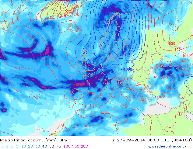 Precipitation accum. GFS Fr 27.09.2024 06 UTC