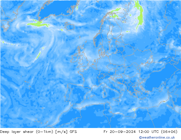 Deep layer shear (0-1km) GFS Cu 20.09.2024 12 UTC