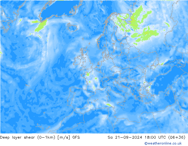 Deep layer shear (0-1km) GFS сб 21.09.2024 18 UTC