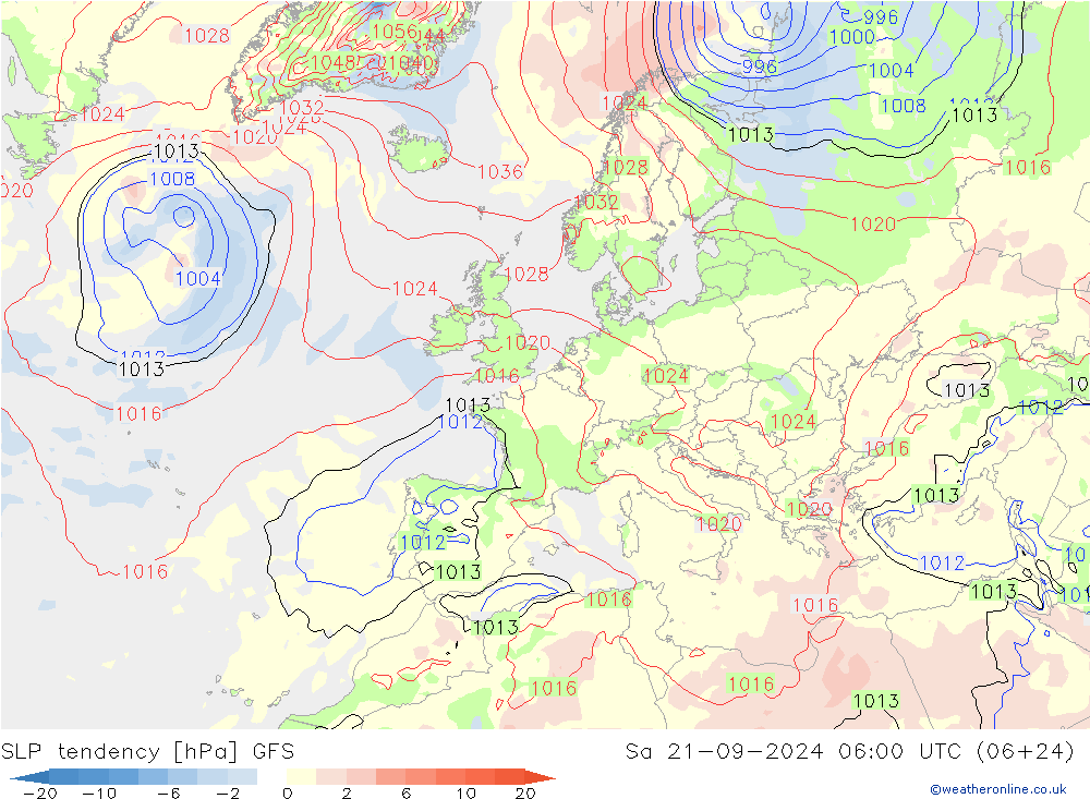 Druktendens (+/-) GFS za 21.09.2024 06 UTC