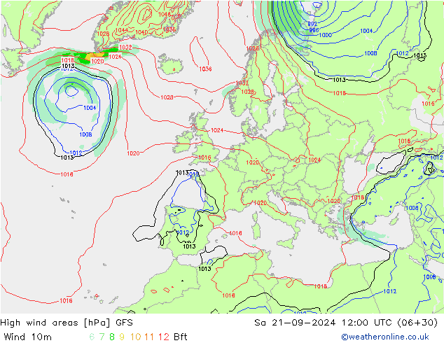 High wind areas GFS Sa 21.09.2024 12 UTC