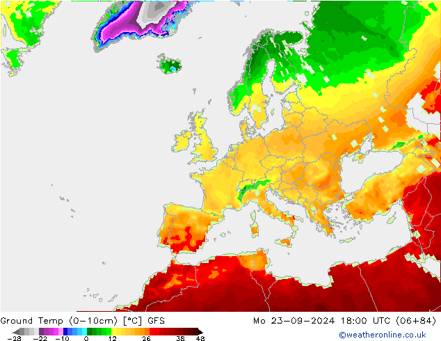 Temperatur 0-10 cm GFS Mo 23.09.2024 18 UTC