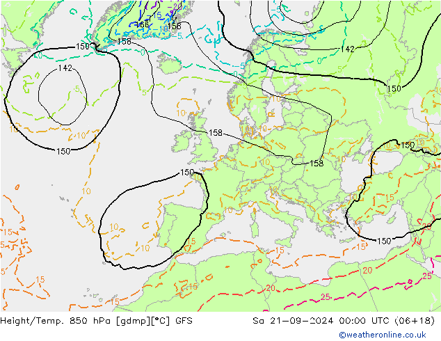 Height/Temp. 850 hPa GFS Sa 21.09.2024 00 UTC