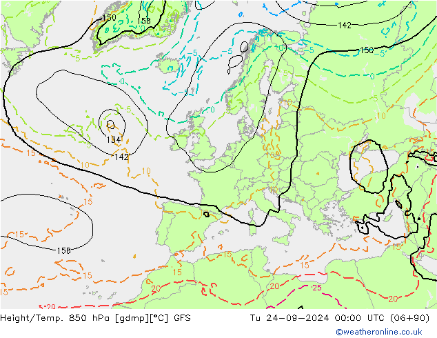 Height/Temp. 850 hPa GFS Ter 24.09.2024 00 UTC