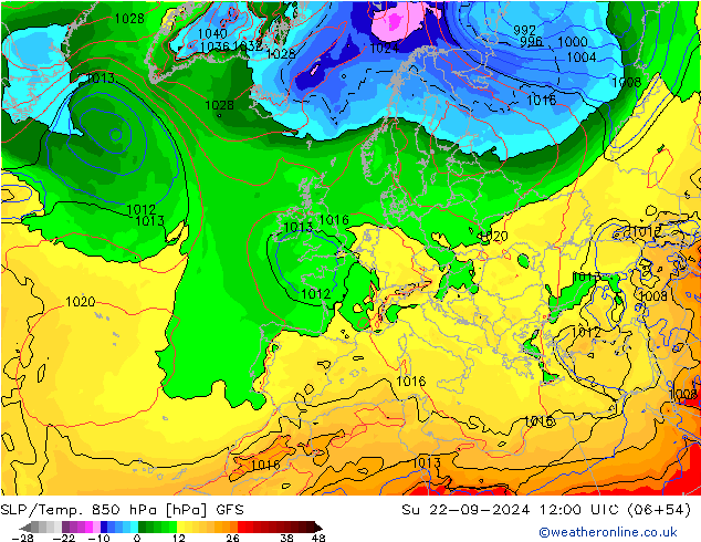 SLP/Temp. 850 hPa GFS So 22.09.2024 12 UTC